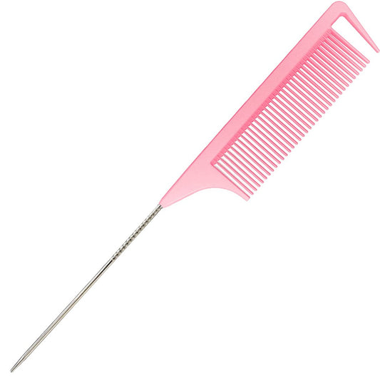 LLTGMV 9,3 Zoll Rattenschwanzkamm für Friseure, Scheitelkamm für Flechtfrisuren, Edelstahlspitze zum Abteilen, Toupieren und Stylen (Rosa)