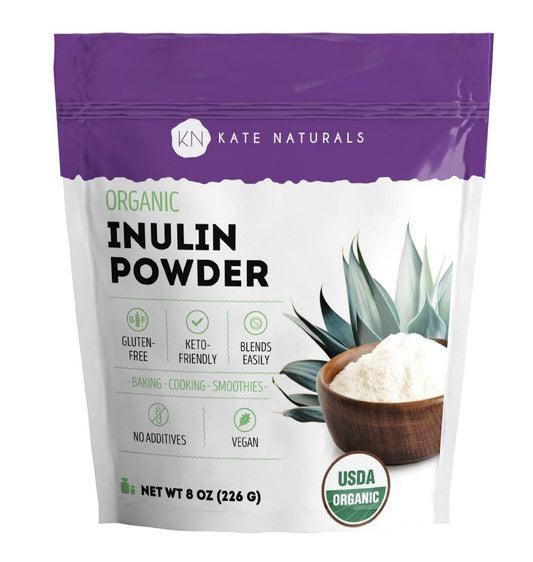 Kate Naturals Inulin Pulver Bio aus blauer Agave (227 g) – Lösliche präbiotische Ballaststoffe für Kaffee, Joghurt & Smoothies