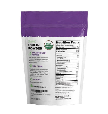 Kate Naturals Inulin Pulver Bio aus blauer Agave (227 g) – Lösliche präbiotische Ballaststoffe für Kaffee, Joghurt & Smoothies