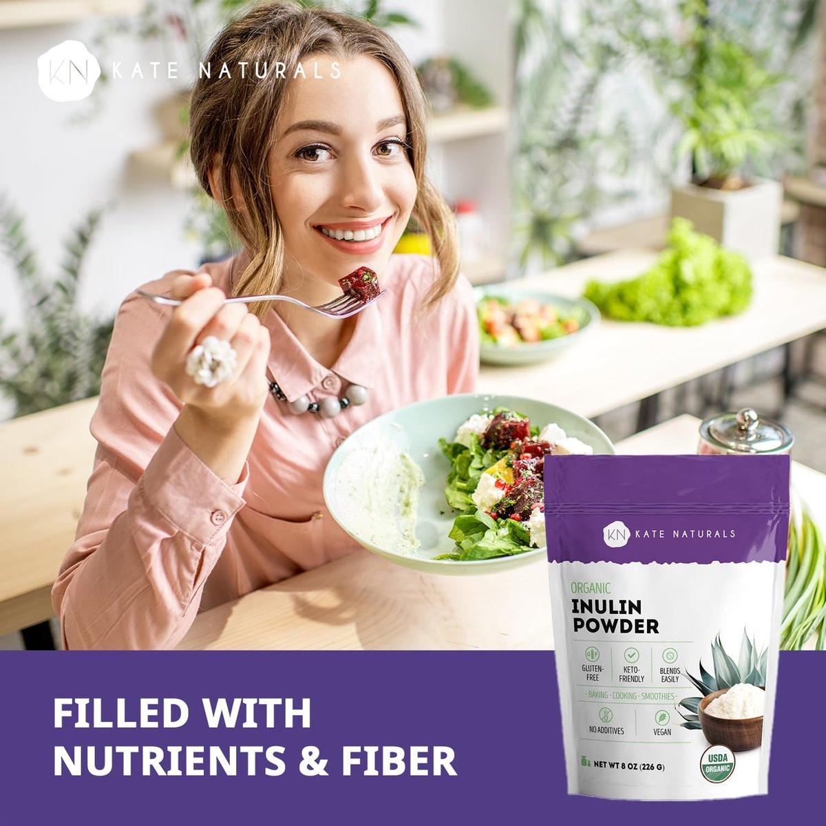 Kate Naturals Inulin Pulver Bio aus blauer Agave (227 g) – Lösliche präbiotische Ballaststoffe für Kaffee, Joghurt & Smoothies