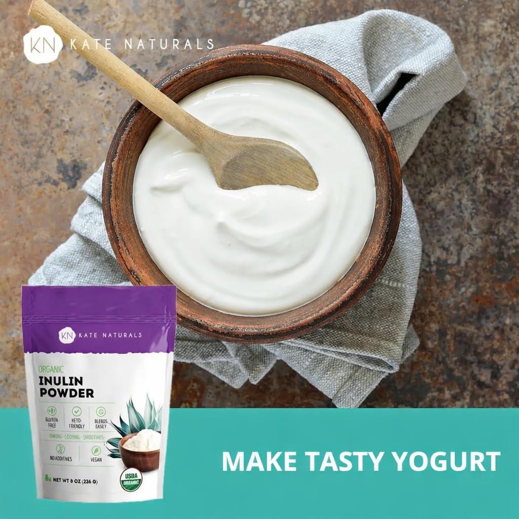 Kate Naturals Inulin Pulver Bio aus blauer Agave (227 g) – Lösliche präbiotische Ballaststoffe für Kaffee, Joghurt & Smoothies