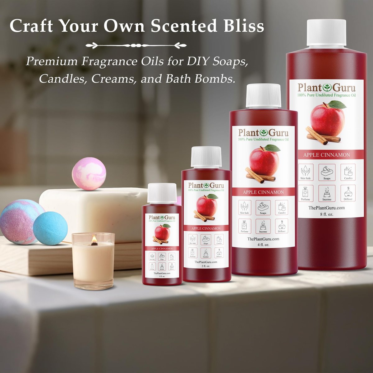 Plant Guru Apple Zimt Duftöl 240 ml – Aromatherapie, Duftöl für DIY Seife, Kerzen, Badebomben, Reed Diffuser