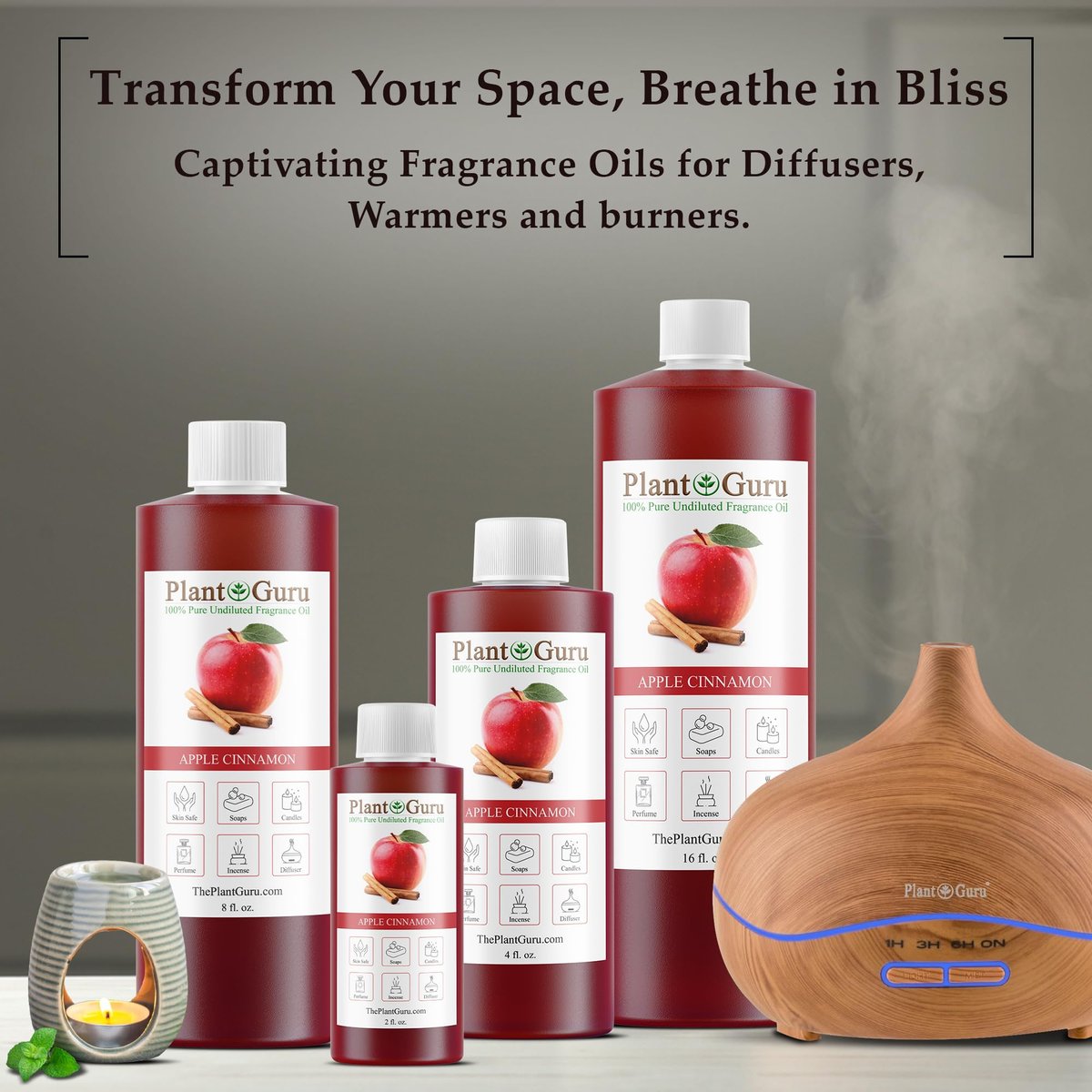 Plant Guru Apple Zimt Duftöl 240 ml – Aromatherapie, Duftöl für DIY Seife, Kerzen, Badebomben, Reed Diffuser