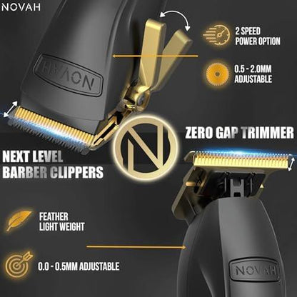 Novah® Professionelle Haarschneidemaschine für Herren - Kabelloser Haarschneider & Trimmer Set - Gold