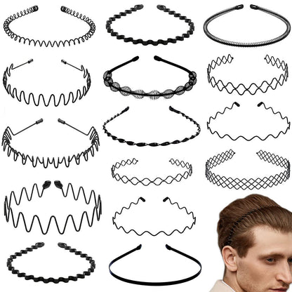 BOYIVI 15-teiliges Metall-Stirnband für Damen und Herren – Verstellbare Haarbänder, welliges Haar, rutschfest, für Zuhause, Outdoor, Sport und Yoga