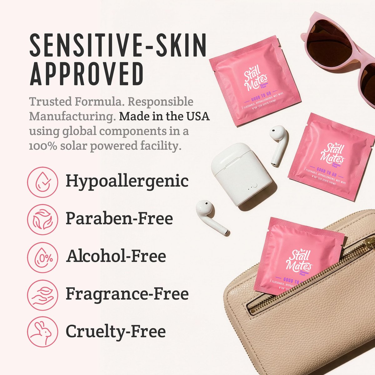 Stall Mates Feminine Fresh - Spültücher, einzeln verpackt, pH-neutral, unparfümiert, mit Sonnenblume, Rosmarin und Aloe (30 einzeln verpackte Feuchttücher)