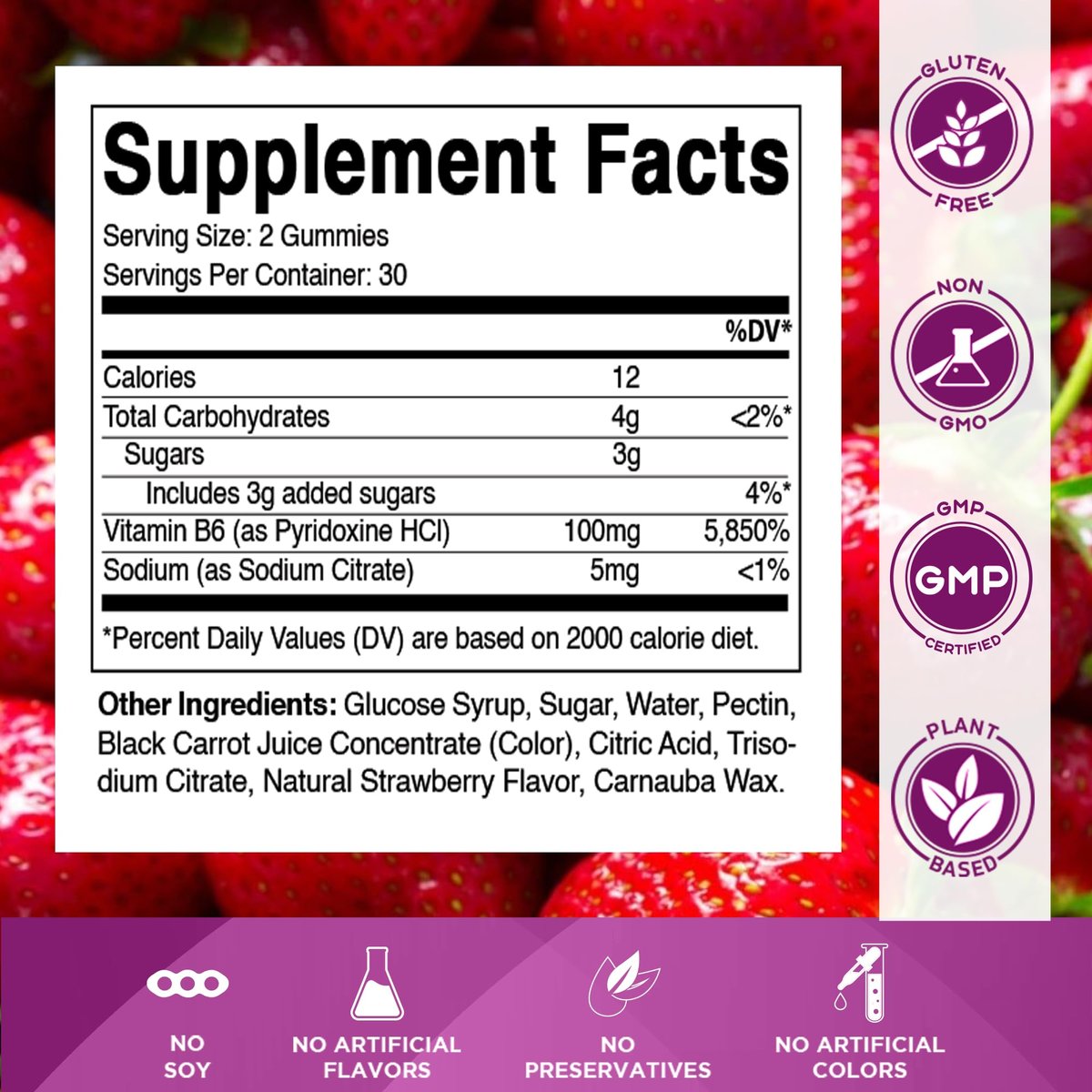 Vitamatic Vitamin B6 100mg Gummis mit Beerengeschmack – 60 vegane Gummis – Unterstützt das Nervensystem