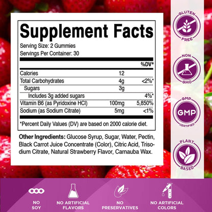 Vitamatic Vitamin B6 100mg Gummis mit Beerengeschmack – 60 vegane Gummis – Unterstützt das Nervensystem