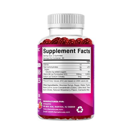 Vitamatic Vitamin B6 100mg Gummis mit Beerengeschmack – 60 vegane Gummis – Unterstützt das Nervensystem