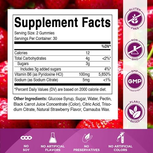 Vitamatic Vitamin B6 100mg Gummis mit Beerengeschmack – 60 vegane Gummis – Unterstützt das Nervensystem
