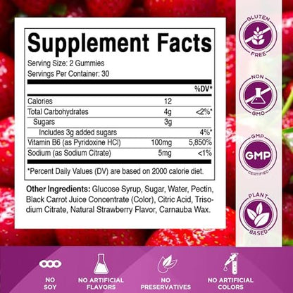 Vitamatic Vitamin B6 100mg Gummis mit Beerengeschmack – 60 vegane Gummis – Unterstützt das Nervensystem