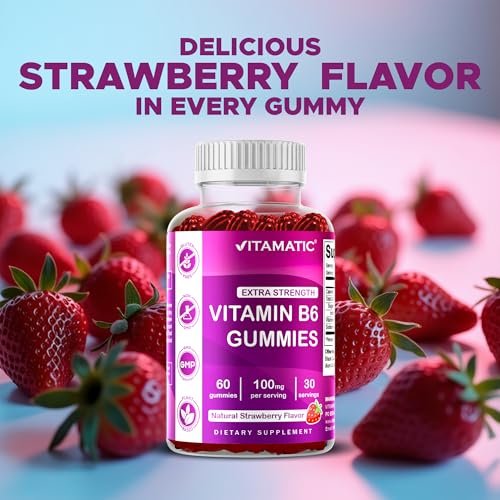 Vitamatic Vitamin B6 100mg Gummis mit Beerengeschmack – 60 vegane Gummis – Unterstützt das Nervensystem