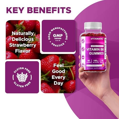 Vitamatic Vitamin B6 100mg Gummis mit Beerengeschmack – 60 vegane Gummis – Unterstützt das Nervensystem