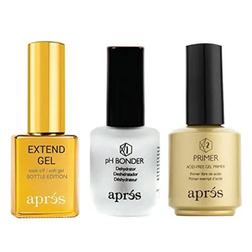 APRÉS Gel-X Professional Nagelpflege-Set – Goldene Flasche pH-Bonder, säurefreier Primer und Ablösbarer Soft-Gel-Formel (je 15 ml)