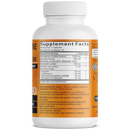 Bronson Glucosamin Chondroitin Curcumin & MSM – Fortschrittliche Gelenk- und Knorpelformel, Unterstützt gesunde Gelenke, Beweglichkeit & Knorpel – Non-GMO, 90 Kapseln