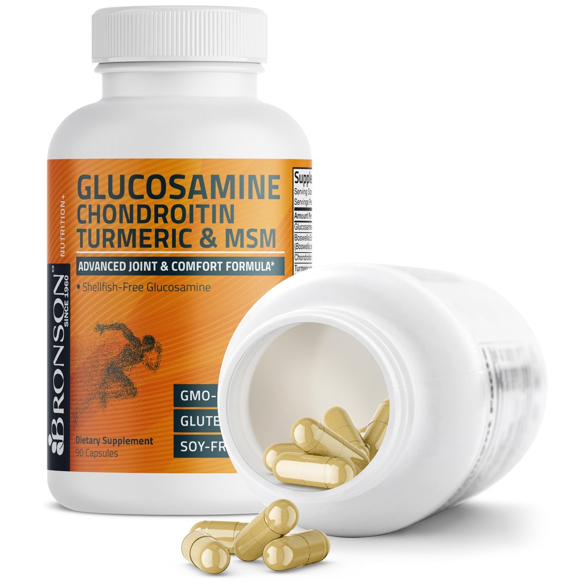 Bronson Glucosamin Chondroitin Curcumin & MSM – Fortschrittliche Gelenk- und Knorpelformel, Unterstützt gesunde Gelenke, Beweglichkeit & Knorpel – Non-GMO, 90 Kapseln