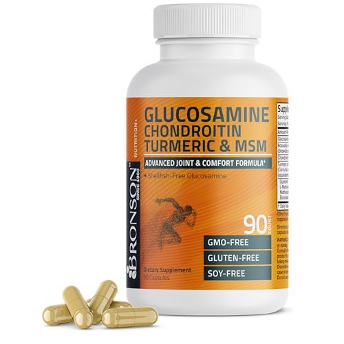Bronson Glucosamin Chondroitin Curcumin & MSM – Fortschrittliche Gelenk- und Knorpelformel, Unterstützt gesunde Gelenke, Beweglichkeit & Knorpel – Non-GMO, 90 Kapseln