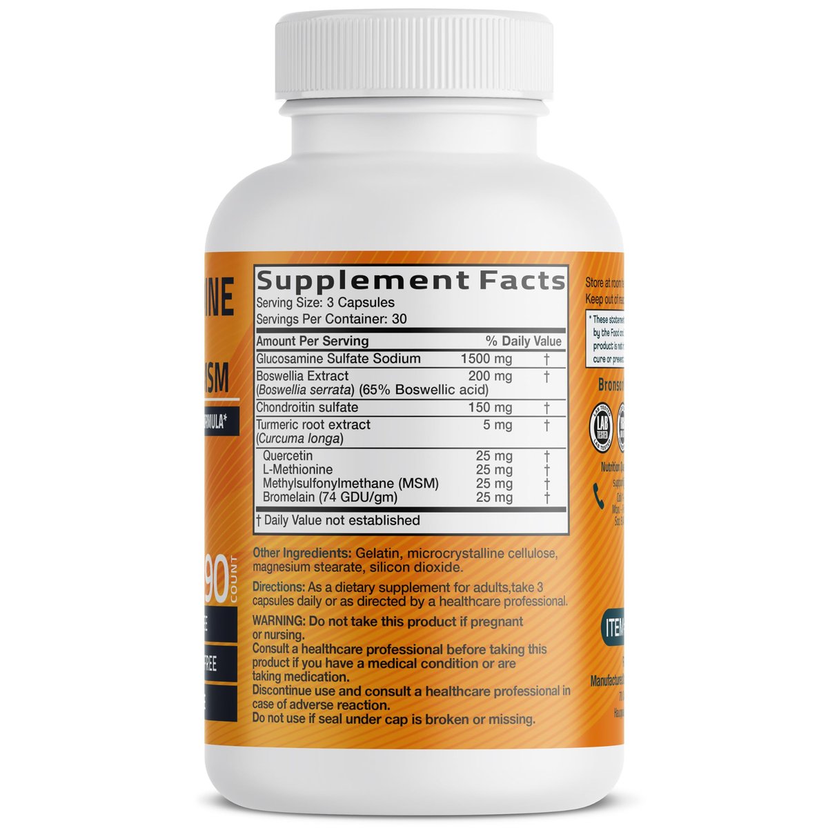 Bronson Glucosamin Chondroitin Curcumin & MSM – Fortschrittliche Gelenk- und Knorpelformel, Unterstützt gesunde Gelenke, Beweglichkeit & Knorpel – Non-GMO, 90 Kapseln