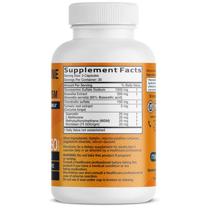 Bronson Glucosamin Chondroitin Curcumin & MSM – Fortschrittliche Gelenk- und Knorpelformel, Unterstützt gesunde Gelenke, Beweglichkeit & Knorpel – Non-GMO, 90 Kapseln
