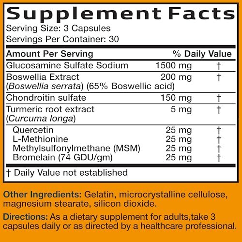 Bronson Glucosamin Chondroitin Curcumin & MSM – Fortschrittliche Gelenk- und Knorpelformel, Unterstützt gesunde Gelenke, Beweglichkeit & Knorpel – Non-GMO, 90 Kapseln