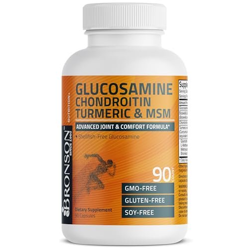 Bronson Glucosamin Chondroitin Curcumin & MSM – Fortschrittliche Gelenk- und Knorpelformel, Unterstützt gesunde Gelenke, Beweglichkeit & Knorpel – Non-GMO, 90 Kapseln