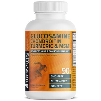 Bronson Glucosamin Chondroitin Curcumin & MSM – Fortschrittliche Gelenk- und Knorpelformel, Unterstützt gesunde Gelenke, Beweglichkeit & Knorpel – Non-GMO, 90 Kapseln