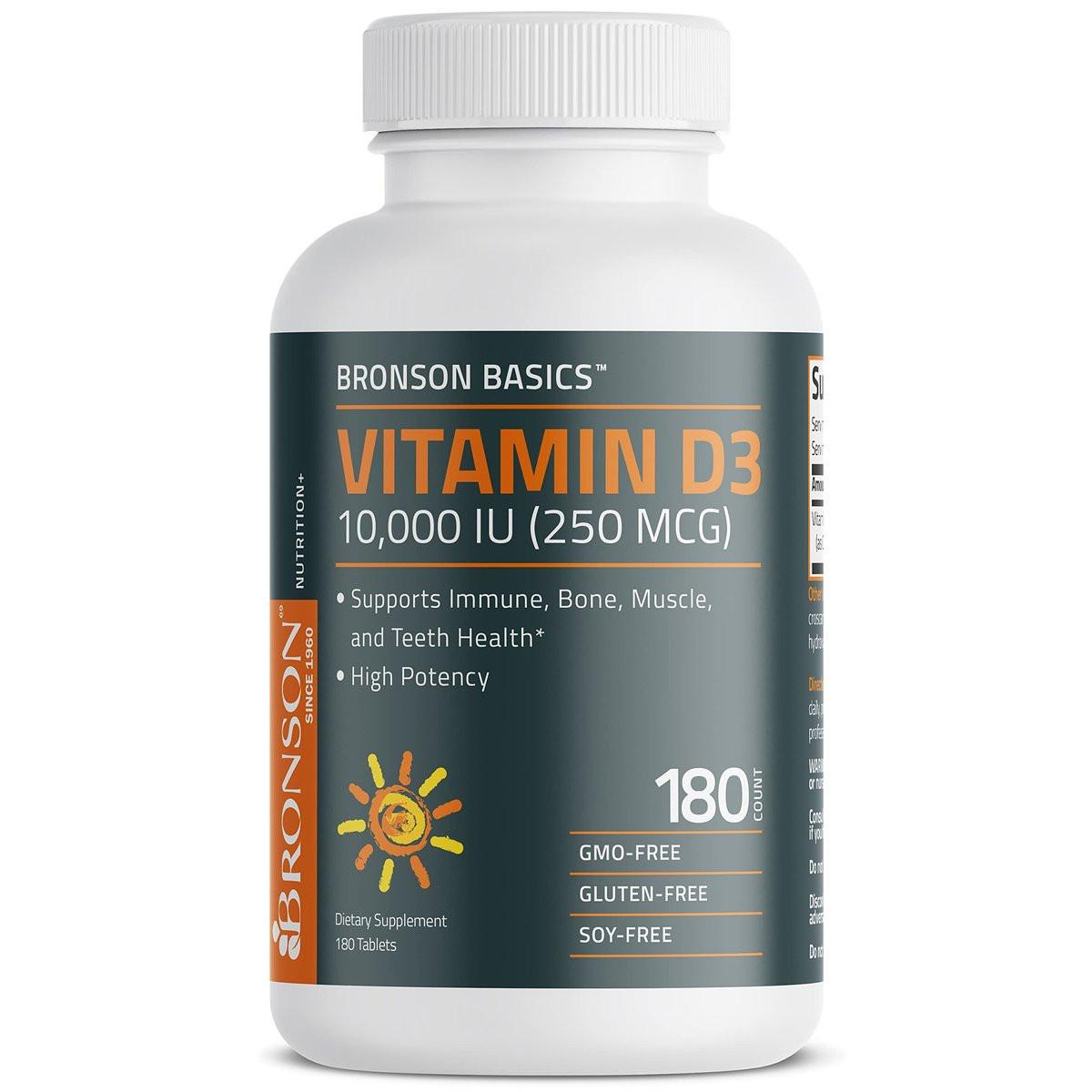Bronson Vitamin D3 10.000 IE (250 mcg) – 180 Tabletten für Muskel- und Immununterstützung, Nicht-GVO