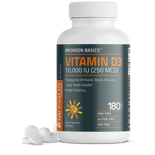 Bronson Vitamin D3 10.000 IE (250 mcg) – 180 Tabletten für Muskel- und Immununterstützung, Nicht-GVO