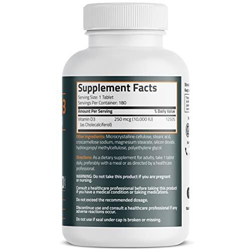 Bronson Vitamin D3 10.000 IE (250 mcg) – 180 Tabletten für Muskel- und Immununterstützung, Nicht-GVO