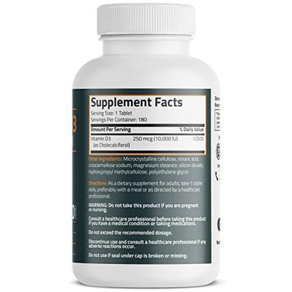 Bronson Vitamin D3 10.000 IE (250 mcg) – 180 Tabletten für Muskel- und Immununterstützung, Nicht-GVO