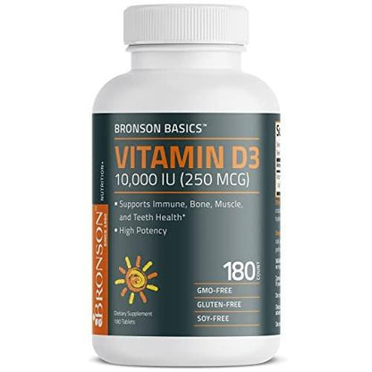 Bronson Vitamin D3 10.000 IE (250 mcg) – 180 Tabletten für Muskel- und Immununterstützung, Nicht-GVO