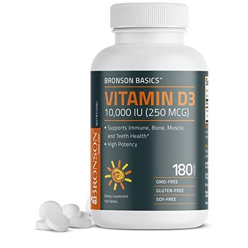 Bronson Vitamin D3 10.000 IE (250 mcg) – 180 Tabletten für Muskel- und Immununterstützung, Nicht-GVO