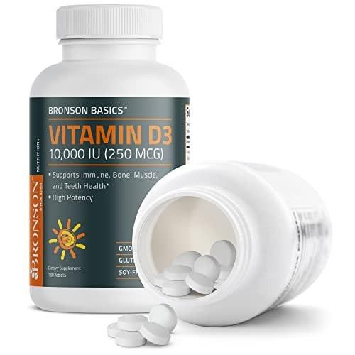 Bronson Vitamin D3 10.000 IE (250 mcg) – 180 Tabletten für Muskel- und Immununterstützung, Nicht-GVO
