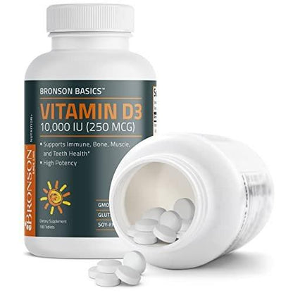 Bronson Vitamin D3 10.000 IE (250 mcg) – 180 Tabletten für Muskel- und Immununterstützung, Nicht-GVO