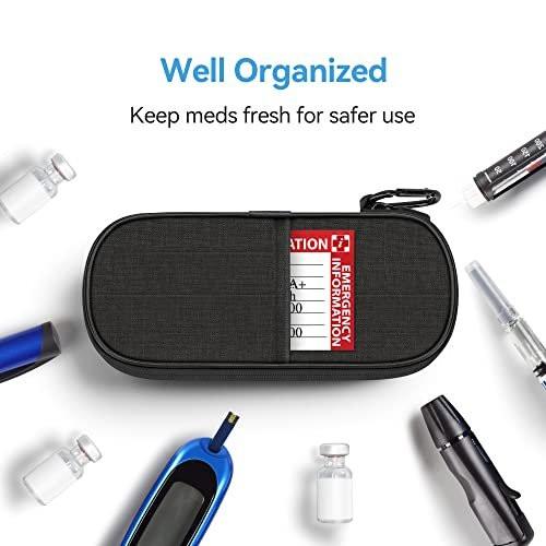 Gelozid Insulin Pen Kühltasche Reiseetui – isolierte Aufbewahrung für Diabetes-Zubehör mit 2 wiederverwendbaren Kühlakkus, schwarz
