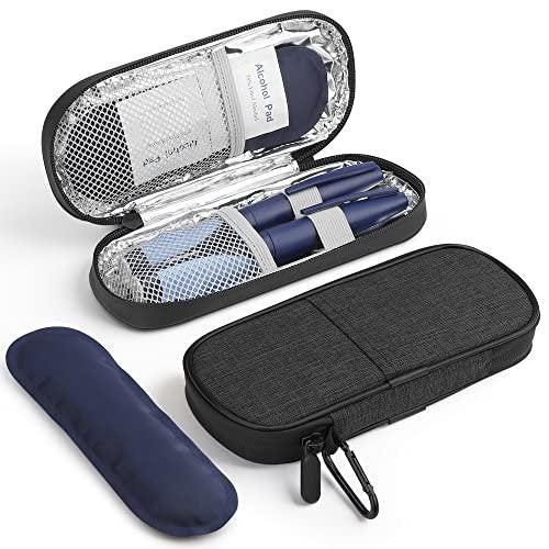 Gelozid Insulin Pen Kühltasche Reiseetui – isolierte Aufbewahrung für Diabetes-Zubehör mit 2 wiederverwendbaren Kühlakkus, schwarz