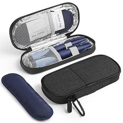 Gelozid Insulin Pen Kühltasche Reiseetui – isolierte Aufbewahrung für Diabetes-Zubehör mit 2 wiederverwendbaren Kühlakkus, schwarz
