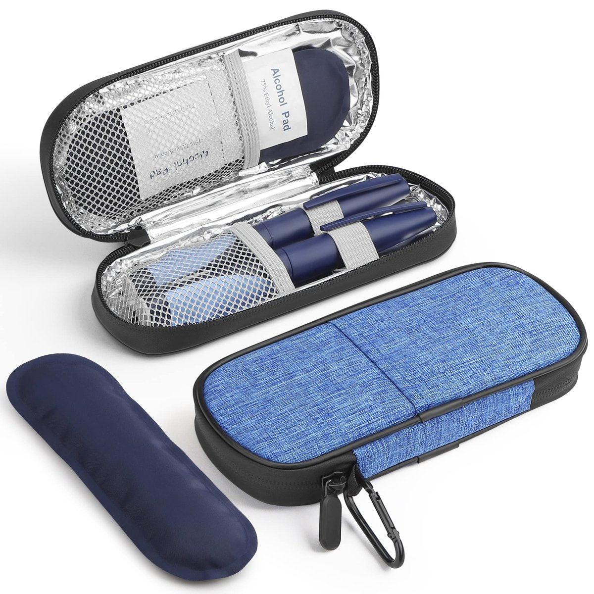 Gelozid Insulin Kühltasche für Reisen - Diabetiker Medikamentenkühler isolierte Aufbewahrung mit 2 wiederverwendbaren Kühlakkus für Insulin-Pens und Zubehör, für den täglichen Gebrauch und Reisen (Blau)