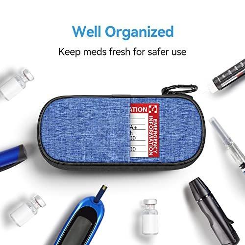 Gelozid Insulin Kühltasche für Reisen - Diabetiker Medikamentenkühler isolierte Aufbewahrung mit 2 wiederverwendbaren Kühlakkus für Insulin-Pens und Zubehör, für den täglichen Gebrauch und Reisen (Blau)