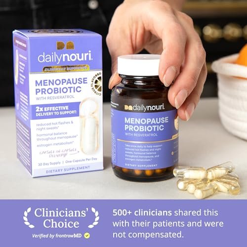 Daily Nouri Menopause Probiotika für Frauen | Hormonelles Gleichgewicht, Hitzewallungen, Nachtschweiß & Darmgesundheit | 3 klinisch geprüfte Stämme + Resveratrol & Omega | 30-Tage-Vorrat