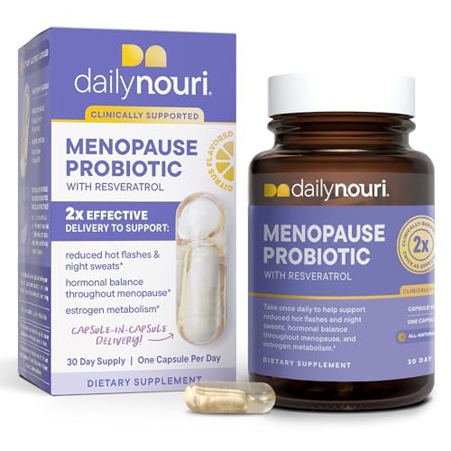 Daily Nouri Menopause Probiotika für Frauen | Hormonelles Gleichgewicht, Hitzewallungen, Nachtschweiß & Darmgesundheit | 3 klinisch geprüfte Stämme + Resveratrol & Omega | 30-Tage-Vorrat