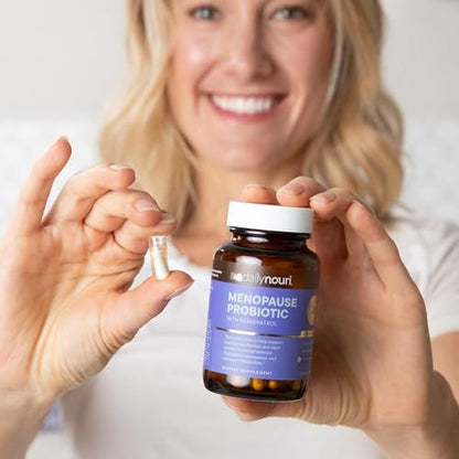 Daily Nouri Menopause Probiotika für Frauen | Hormonelles Gleichgewicht, Hitzewallungen, Nachtschweiß & Darmgesundheit | 3 klinisch geprüfte Stämme + Resveratrol & Omega | 30-Tage-Vorrat