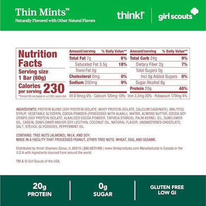 think! Proteinriegel – Dünne Minz-Girl-Scouts-Geschmack, glutenfrei, koscher, 10er-Pack (2,1 Unzen pro Riegel)