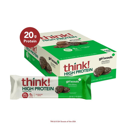 think! Proteinriegel – Dünne Minz-Girl-Scouts-Geschmack, glutenfrei, koscher, 10er-Pack (2,1 Unzen pro Riegel)