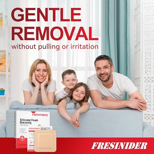 FRESINIDER Silikon-Schaumstoffverband mit Kleberand – Wundverband – Silikon-Schaumstoff-Pad – 20er-Pack – 3 x 3 Zoll große wasserdichte Bandagen – Selbstklebende Wundversorgung und Verbände