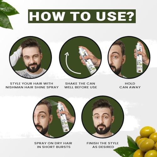 nishman Sheen Spray mit Olivenöl und Kokosnussöl – Glanzspray für seidig glänzendes Haar