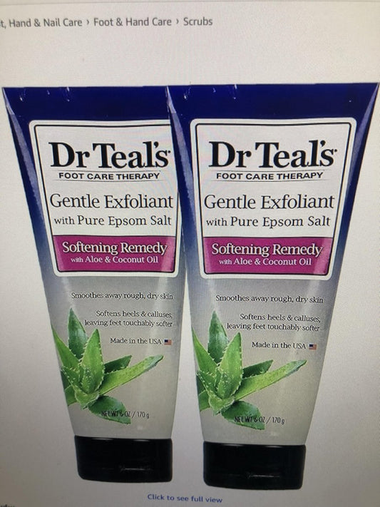 Dr. Teals Softening Remedy Kokosöl Fußpeeling Geschenkset (2er-Pack, je 177 ml) – Ätherische Kokosöle & Aloe Vera regenerieren und spenden Feuchtigkeit für trockene, geschädigte Haut – gemischt mit reinem Bittersalz