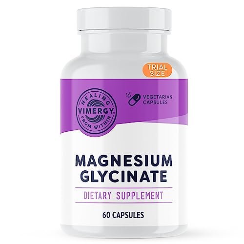 VIMERGY Magnesium Glycinat – Stressunterstützung – Chelatiert zur Vermeidung von Magenbeschwerden* – Fördert Herzgesundheit & Energie* – Koscher, Vegan, Glutenfrei – 60 Kapseln