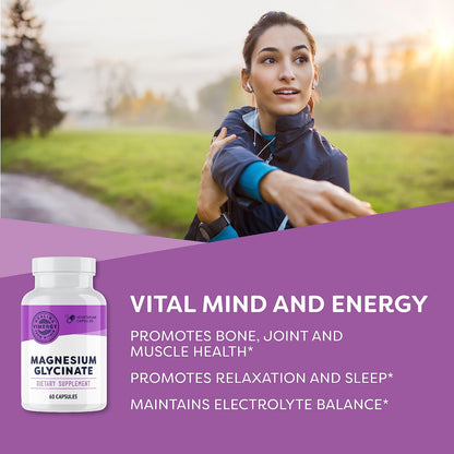 VIMERGY Magnesium Glycinat – Stressunterstützung – Chelatiert zur Vermeidung von Magenbeschwerden* – Fördert Herzgesundheit & Energie* – Koscher, Vegan, Glutenfrei – 60 Kapseln