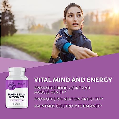 VIMERGY Magnesium Glycinat – Stressunterstützung – Chelatiert zur Vermeidung von Magenbeschwerden* – Fördert Herzgesundheit & Energie* – Koscher, Vegan, Glutenfrei – 60 Kapseln